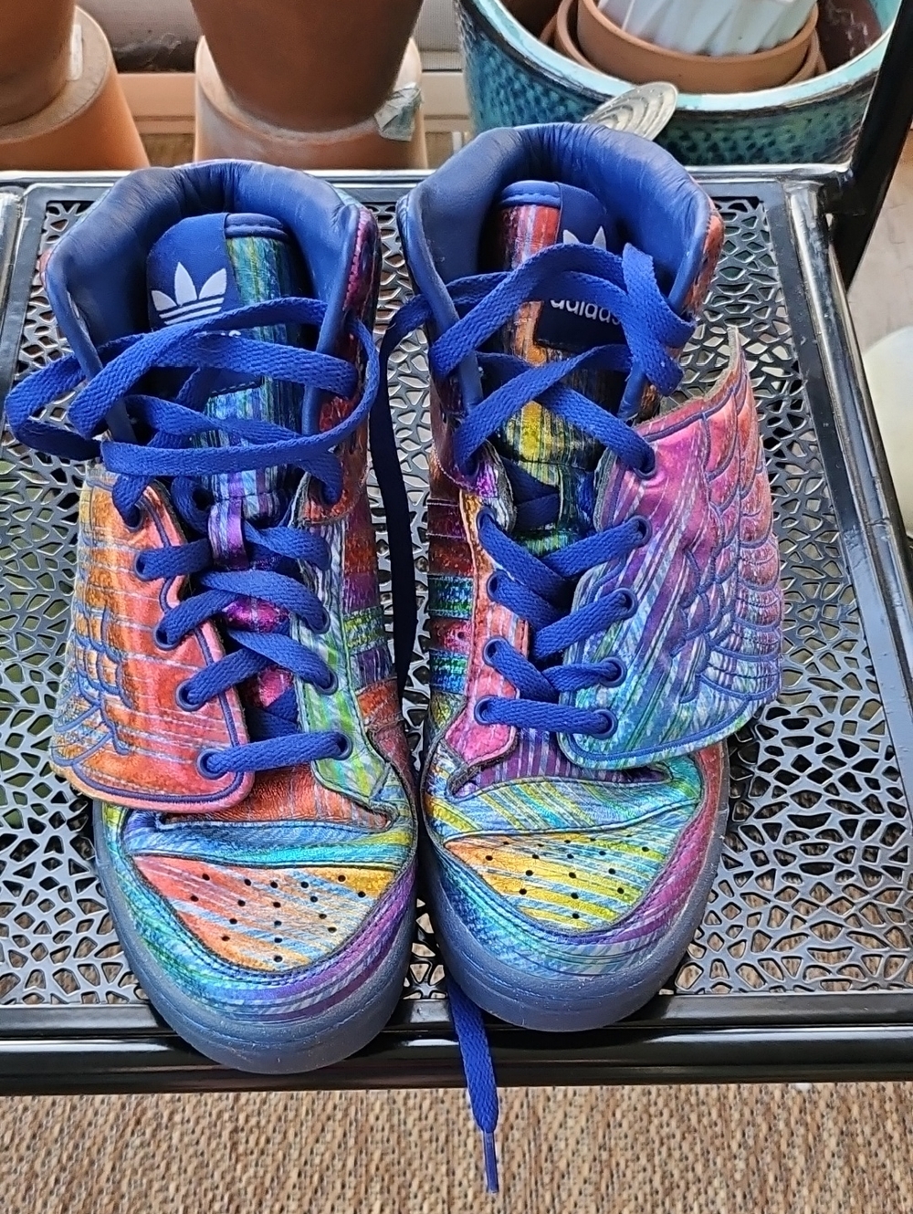 Jeremy Scott x Adidas Multicolor High-Top Sneakers with Wing Accents